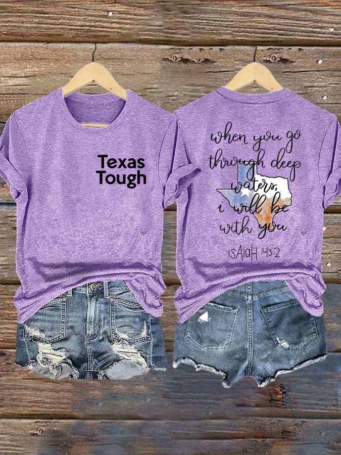 🙏💔Join us in praying for Texas.🙏Retro Texas Tough When You Go Through Deep Waters, I Will Be With You. Isaiah 43:2 Print T-Shirt
