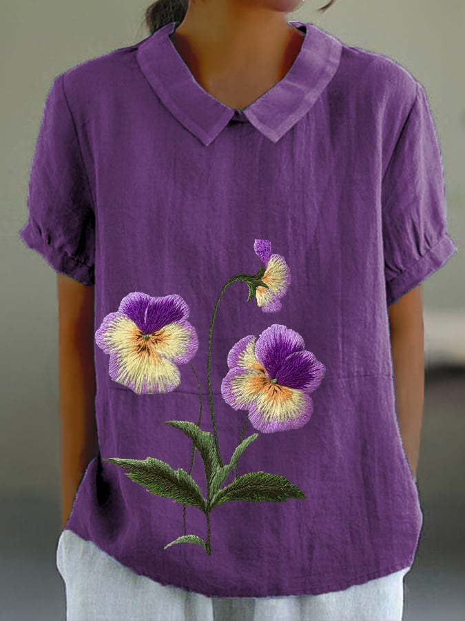 Women's Alzheimer'S Awareness Purple Flower Print Casual Tops