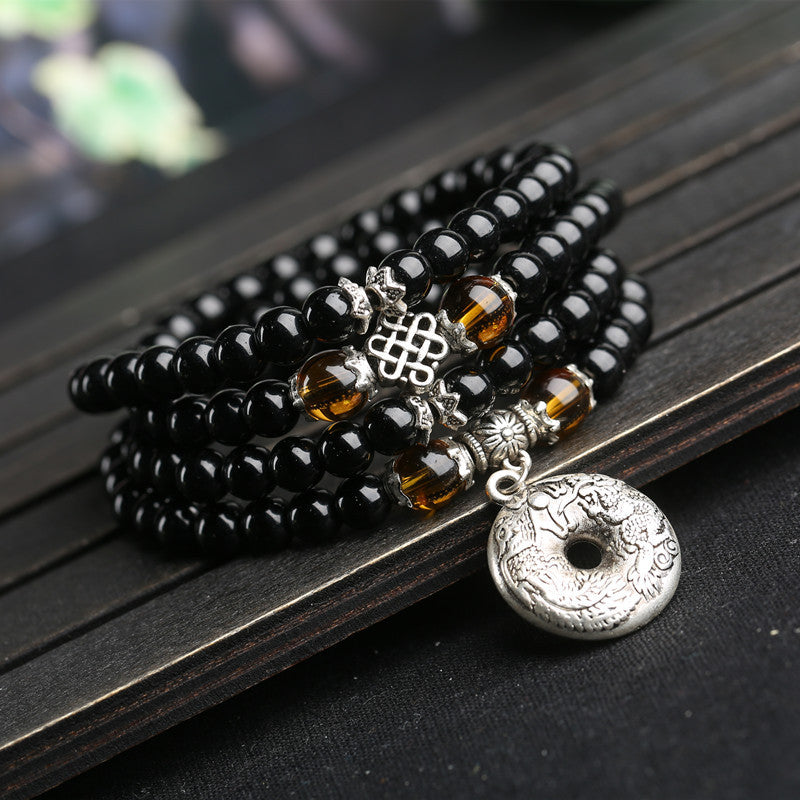 Women's Bracelet Mala beads obsidian prayer 108 for healing meditation