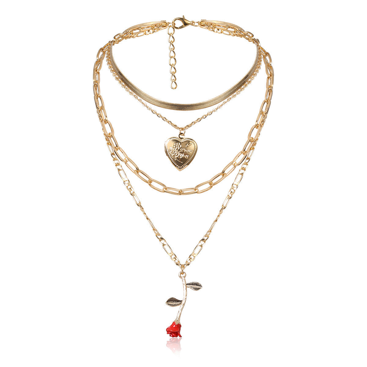 Women's Necklace multilayer adjustable geometric peach heart