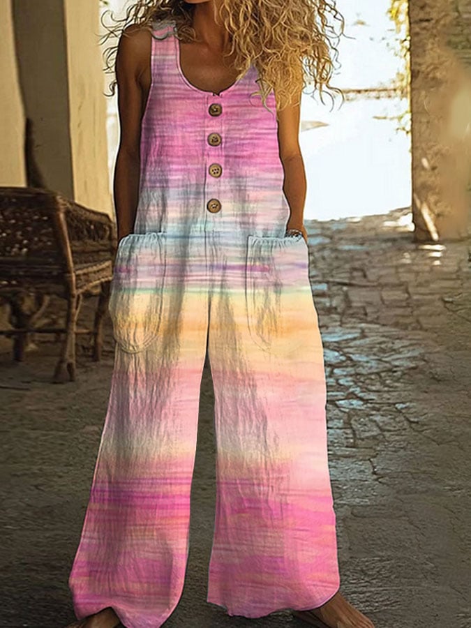 Women's Breast Cancer Awareness Print Casual Jumpsuit