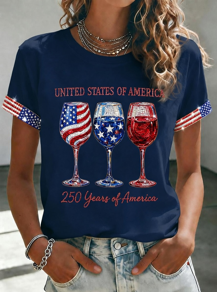 Women's 250 Years Of Freedom Flower Art Print T-shirt
