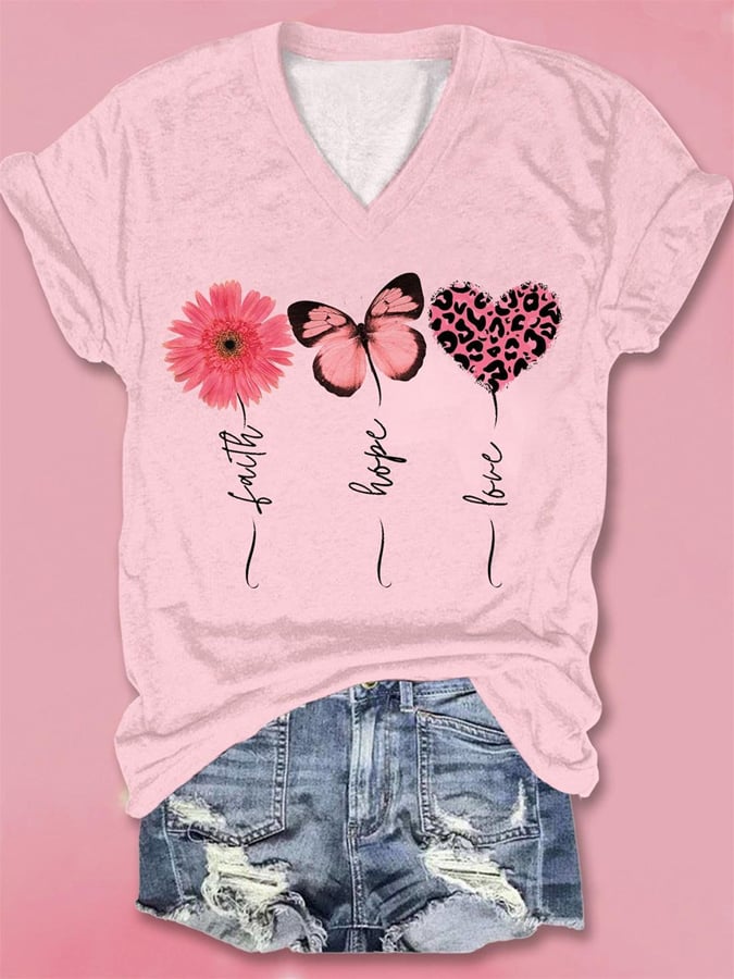 Breast Cancer Awareness Print Short Sleeve T-Shirt