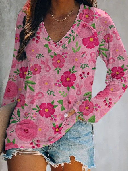 Women's Breast Cancer Awareness Casual Long Sleeve T-Shirt