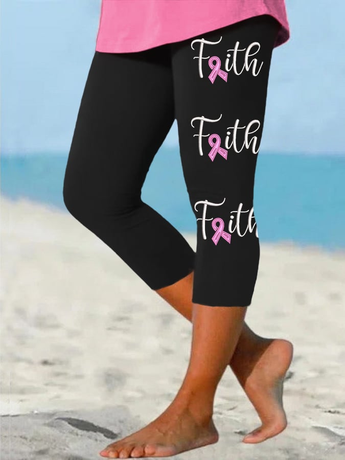 Women's Faith Breast Cancer Awareness Print Casual Leggings