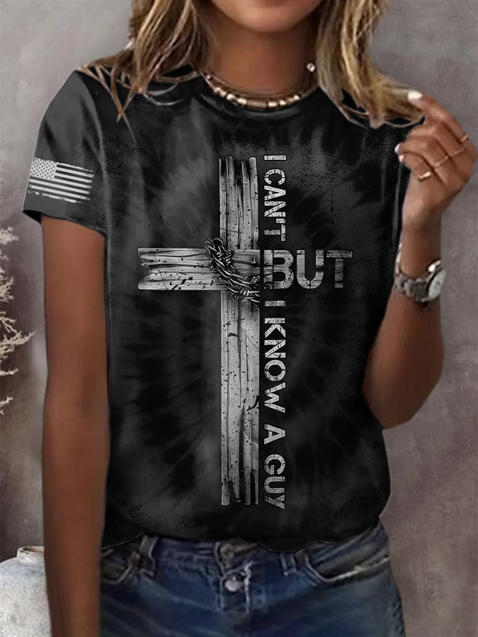 Women's Retro I Can't, But I Know A Guy Printed Casual T-Shirt