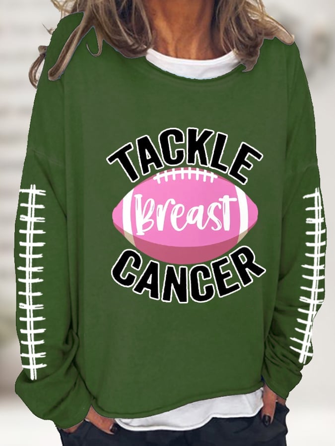 Women's Tackle Breast Cancer Pink Football Casual Long-Sleeve T-Shirt