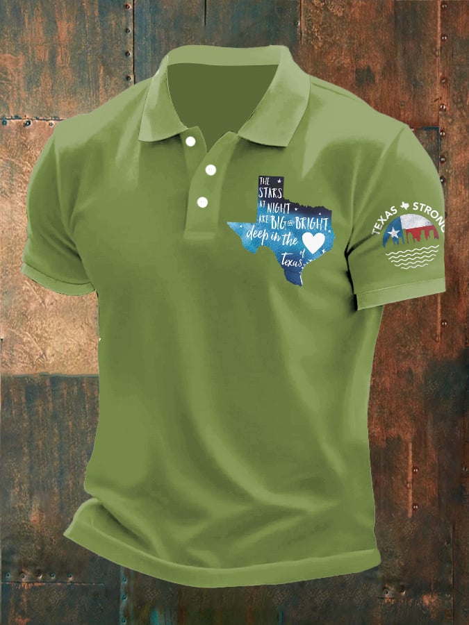 ๐๐Join us in praying for Texas.๐Men's Retro Texas Strong The Stars At Night Are Big And Bright Deep In The Heart Of Texas Printed Polo Shirt