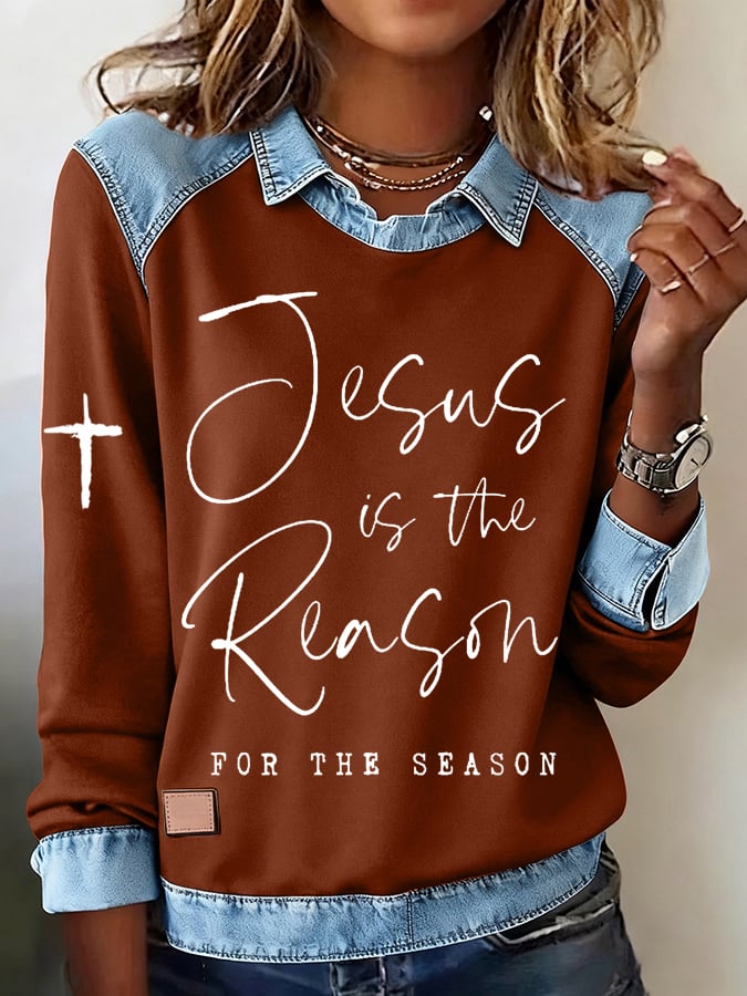 Women's Jesus Is The Reason For The Season Print Sweatshirt