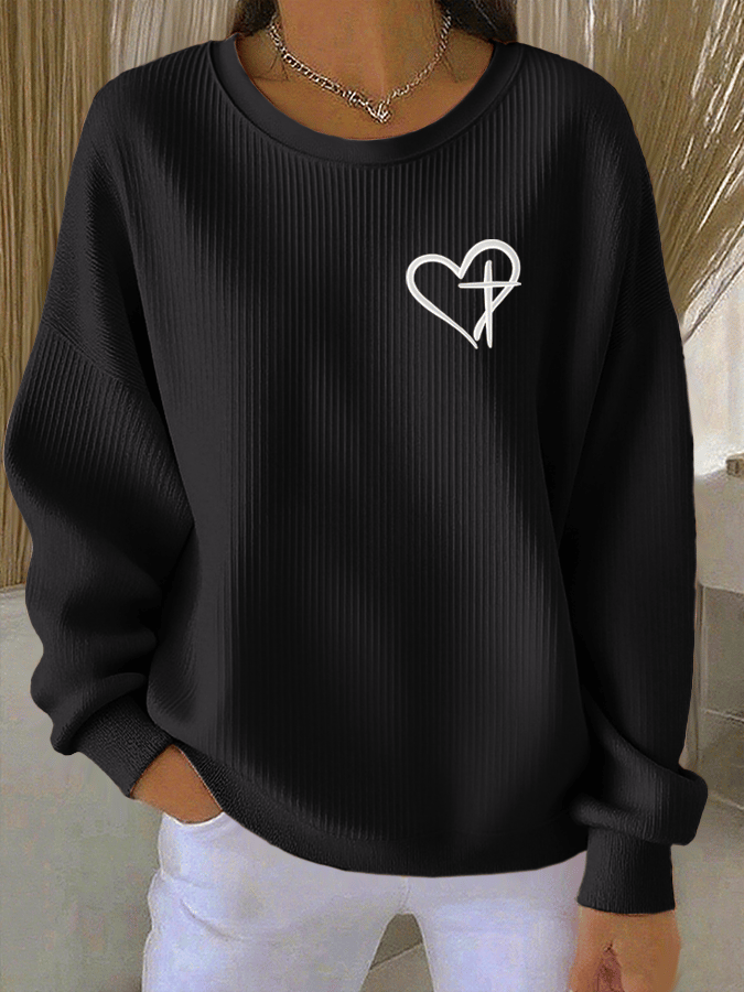 Women's Faith Print Knit Crew Neck Long Sleeve Top
