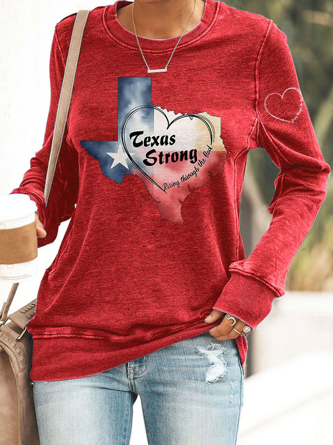 ๐๐Join us in praying for Texas.๐Retro Texas Strong Rising Through The Flood Love Heart Print Sweatshirt