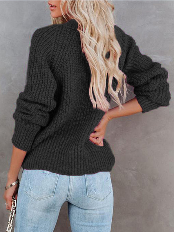 Women's Cardigan knitted solid, with long sleeves, V-neck, single-breasted