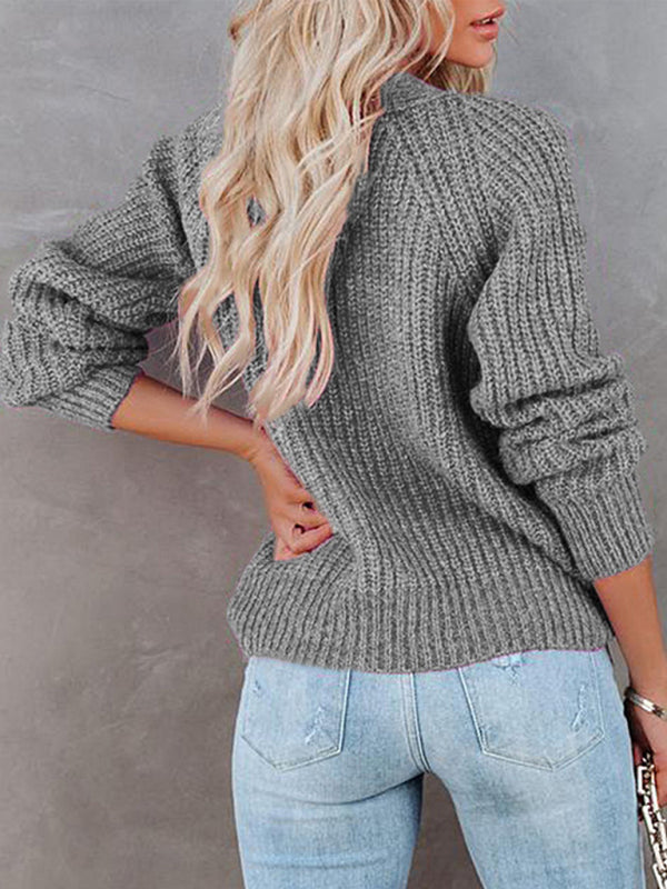 Women's Cardigan knitted solid, with long sleeves, V-neck, single-breasted