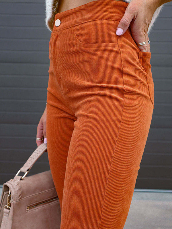 Women's pants flared corduroy elegant, high waist, casual, trendy