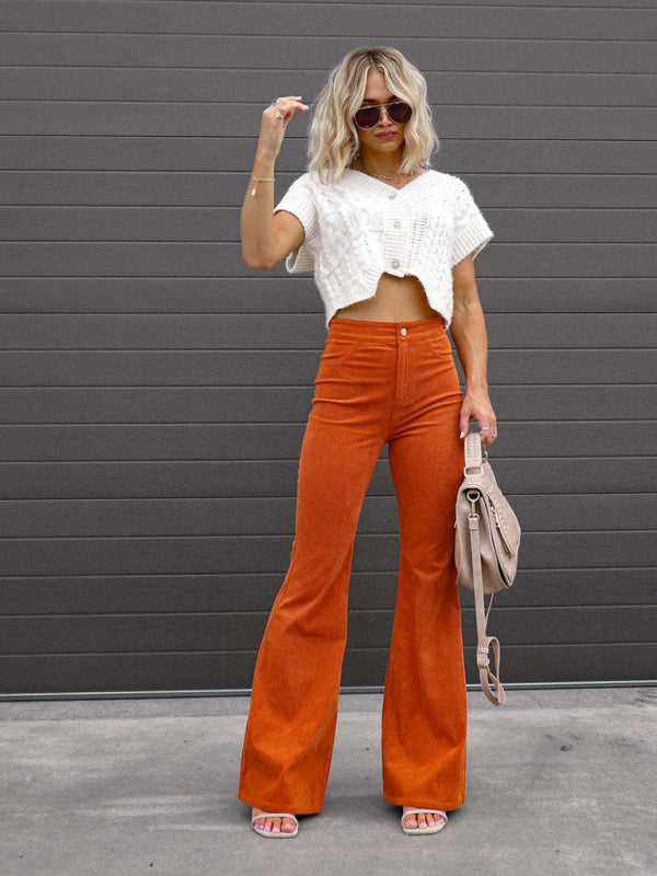 Women's pants flared corduroy elegant, high waist, casual, trendy