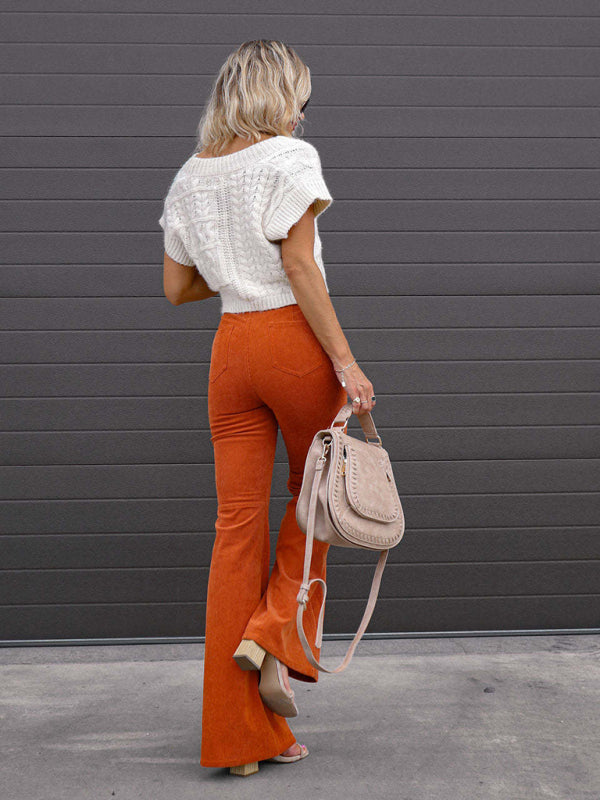 Women's pants flared corduroy elegant, high waist, casual, trendy