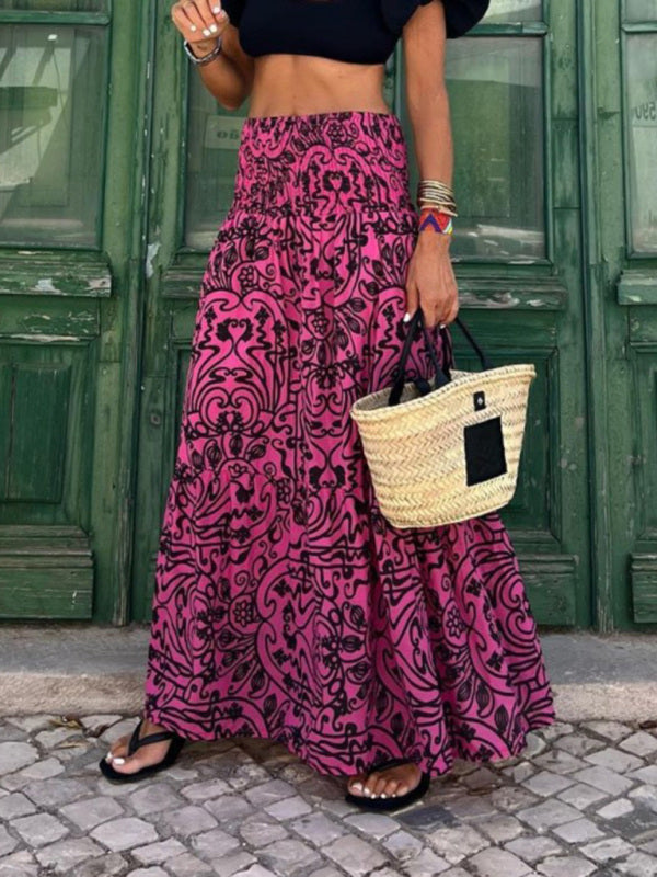 Women's Skirt long bohemian floral printed elegant elastic waist