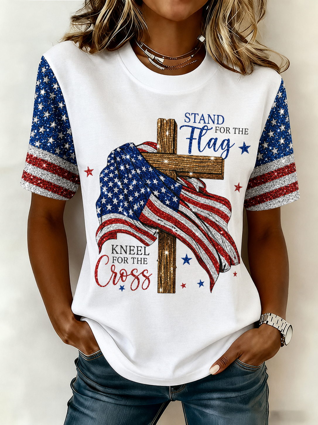 Women'S American Independence Day 250Th Anniversary Printed Short Sleeved T-Shirt