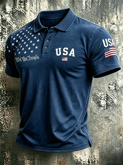 Men'S Casual USA Commemorative Printed Polo Shirt