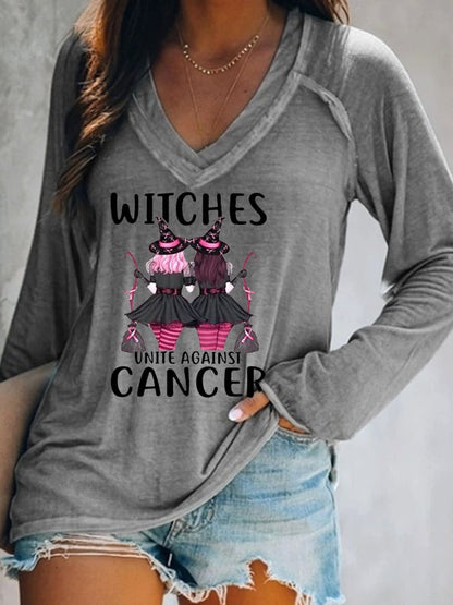 Women's Witches Unite Against Cancer V-Neck Long-Sleeve T-Shirt
