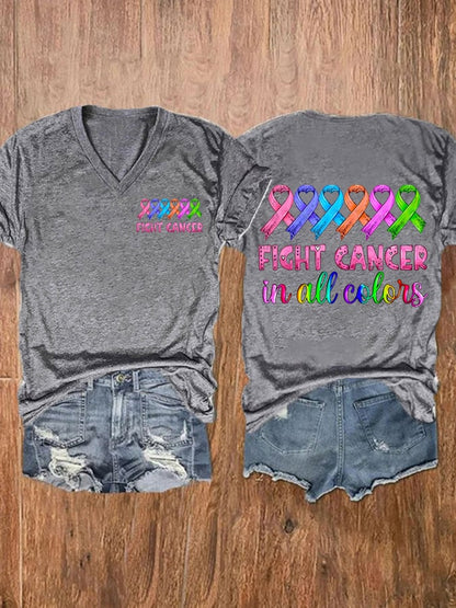 Women's Breast cancer Fight Cancer In all Colors Printed Casual T-shirt