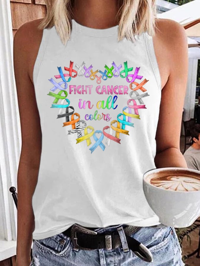 Women's Fight Cancer In All Colors Cancer Awareness Print Tank Top