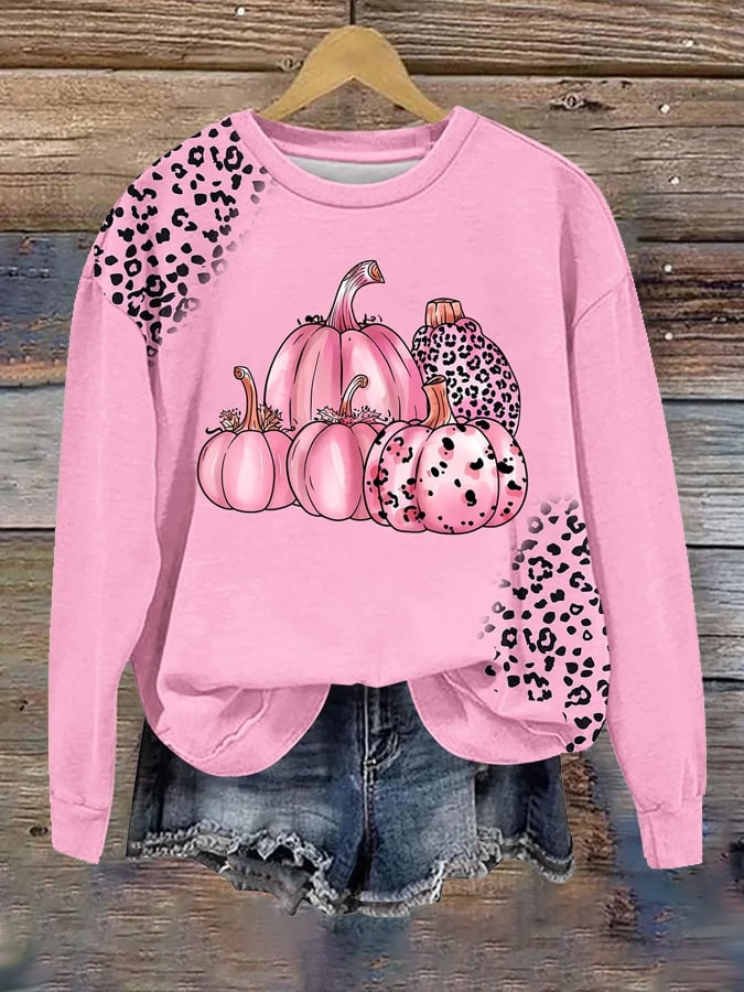 Women's October We Wear Pink Print Round Neck Sweatshirt