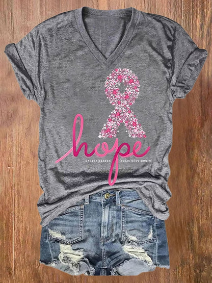 Women's Casual Breast Cancer Awareness Printed Short Sleeve T-Shirt