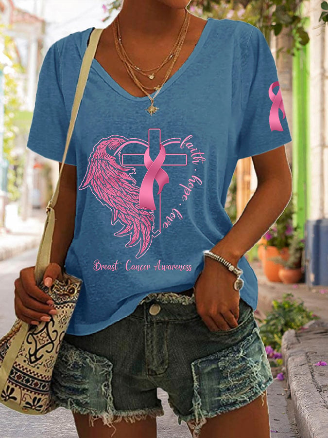 Women's Faith Hope Love Breast Cancer Casual T-Shirt