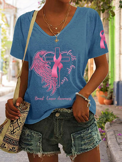Women's Faith Hope Love Breast Cancer Casual T-Shirt