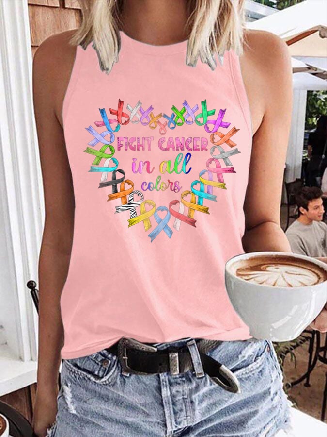 Women's Fight Cancer In All Colors Cancer Awareness Print Tank Top