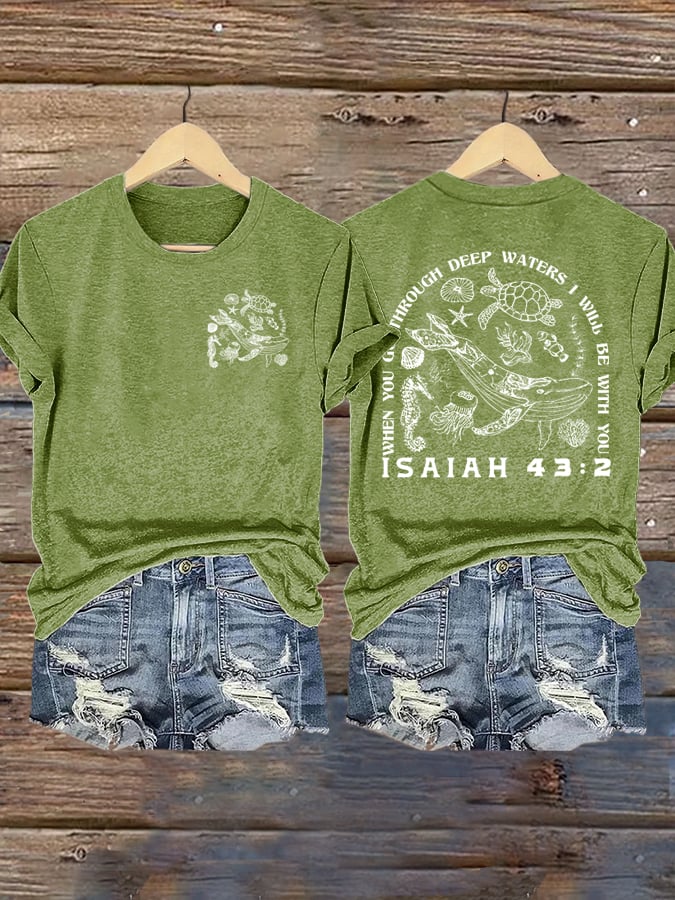 🙏💔Join us in praying for Texas.🙏Women's When You Go Through Deep Waters, I Will Be With You. Isaiah 43:2  Faith Printed T-Shirts