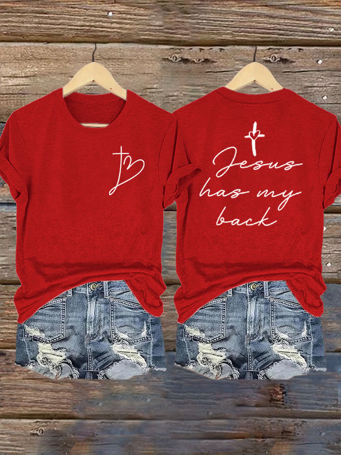 Women's Jesus Has My Back Print Shirt