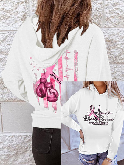 Women'S Breast Cancer Awareness Casual Printed Hooded Sweatshirt