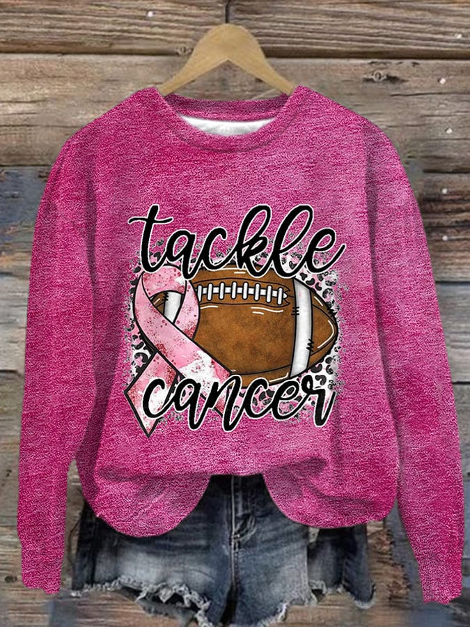 Breast Cancer Awareness Tackle Cancer Football Leopard Print Sweatshirt