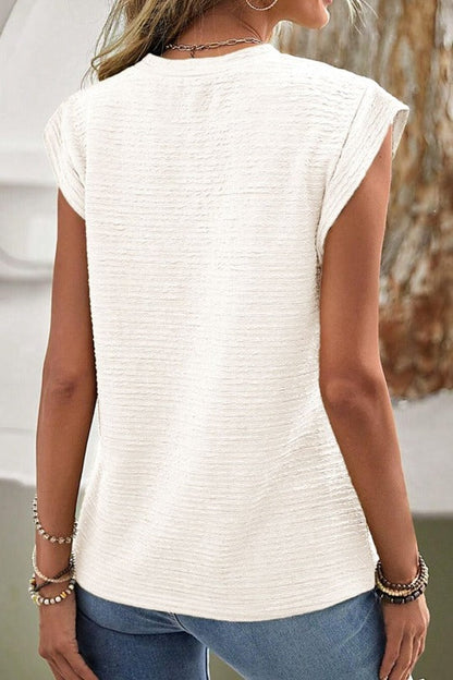 Horizonal Textured Short Sleeve Blouse
