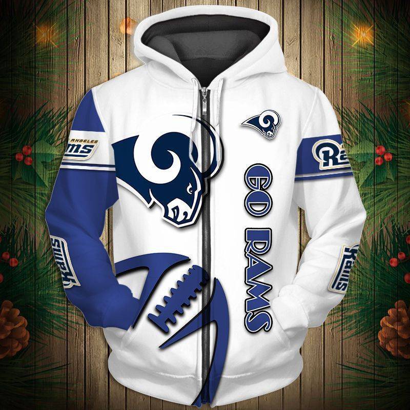 Los Angeles Rams  Men's Casual Zipper Hooded Sweatshirts