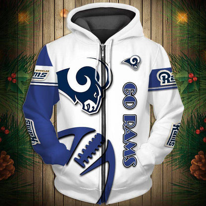 Los Angeles Rams  Men's Casual Zipper Hooded Sweatshirts