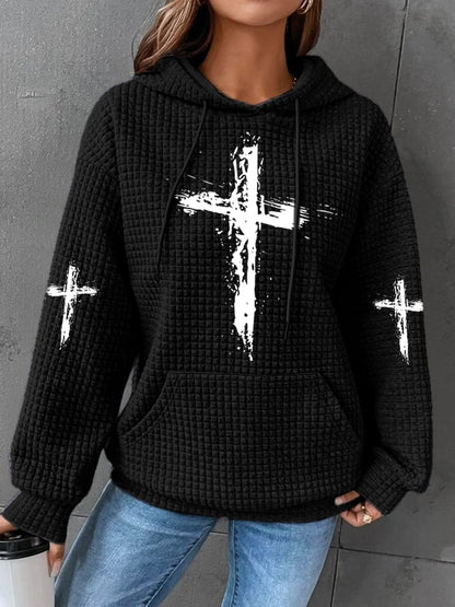 Women's Faith Cross Print Casual Hoodie