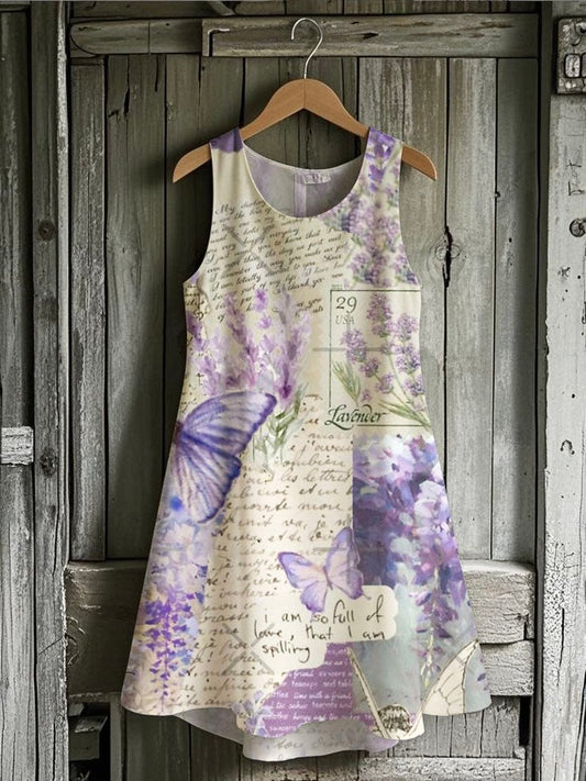 Women's Pastoral Retro Butterfly Floral Print Sleeveless Round Neck Dress