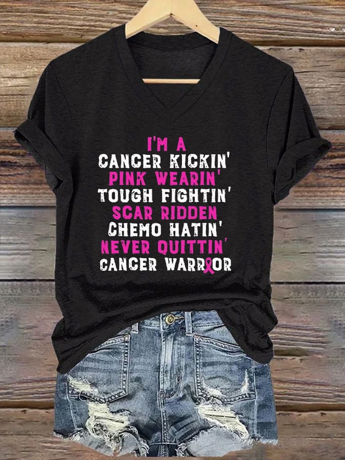 Women's Summer Motivational Tops Beat Breast Cancer Print Tops