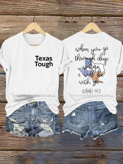 🙏💔Join us in praying for Texas.🙏Retro Texas Tough When You Go Through Deep Waters, I Will Be With You. Isaiah 43:2 Print T-Shirt