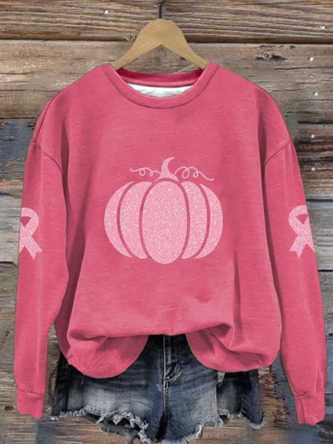 Women's Pink Pumpkin Print Casual Sweatshirt
