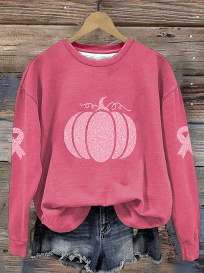 Women's Pink Pumpkin Print Casual Sweatshirt