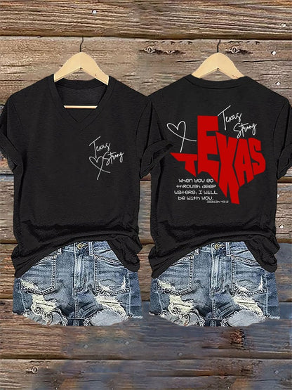 🙏💔Join us in praying for Texas.🙏V-Neck Retro Texas Strong When You Go Through Deep Waters, I Will Be With You. Isaiah 43:2 Print T-Shirt