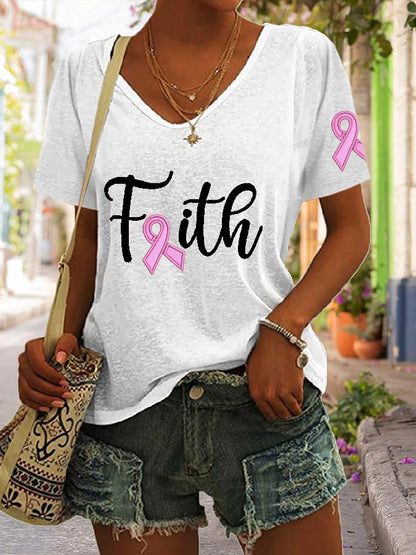 Women's Faith Breast Cancer Casual T-Shirt
