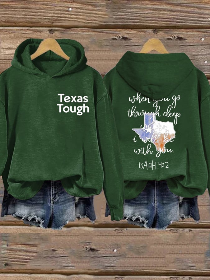 🙏💔Join us in praying for Texas.🙏Retro Texas Tough When You Go Through Deep Waters, I Will Be With You. Isaiah 43:2 Print Hoodie