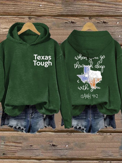 🙏💔Join us in praying for Texas.🙏Retro Texas Tough When You Go Through Deep Waters, I Will Be With You. Isaiah 43:2 Print Hoodie
