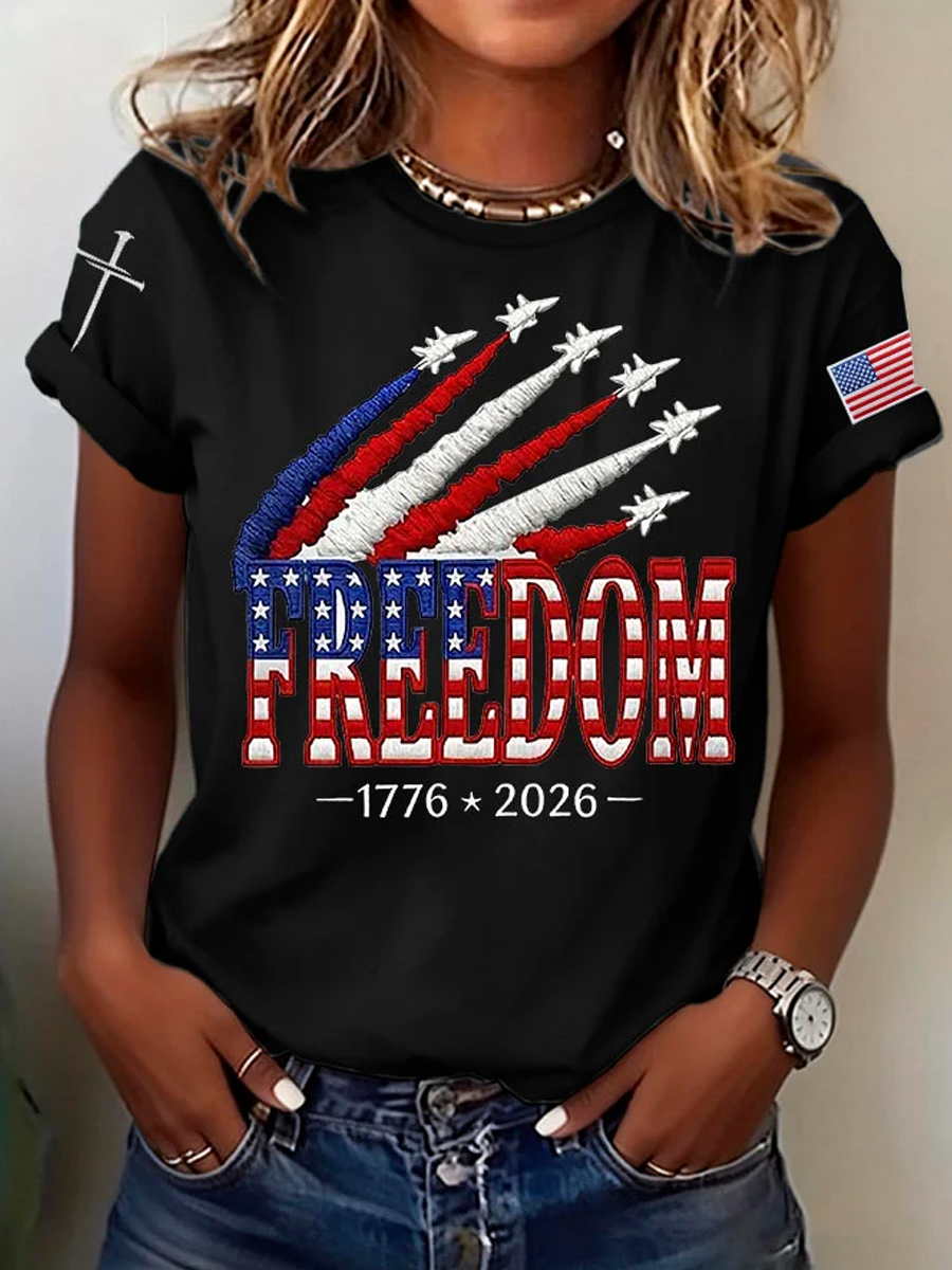 Women's America Flag Eagle We The People Printed T-shirt