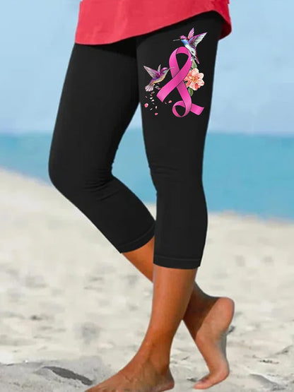 Women's Fight Breast Cancer Print Yoga Cropped Leggings